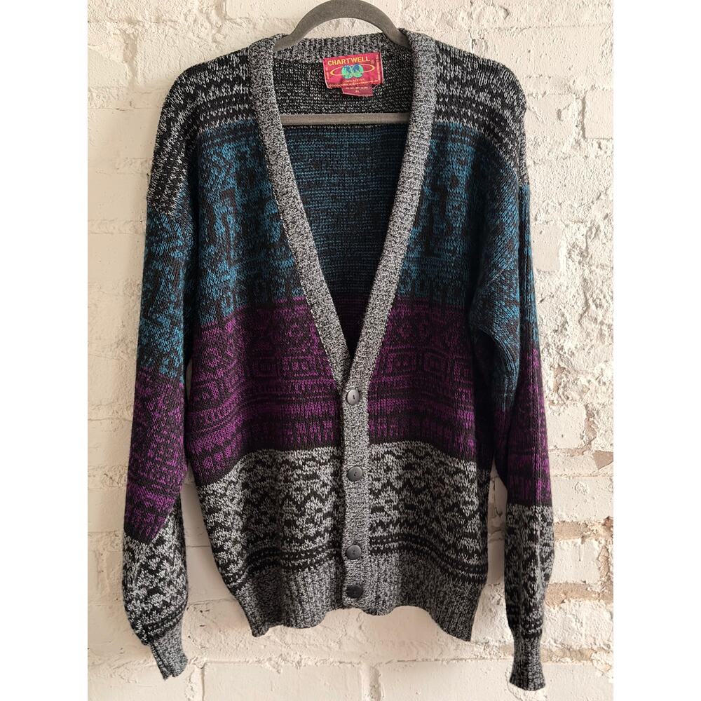 Chartwell Vintage Multicolor Knit Cardigan Sweater Men’s XL Fair Isle Button Up
